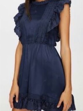 Aritzia Sunday Best Navy Ruffle-Trim Dress